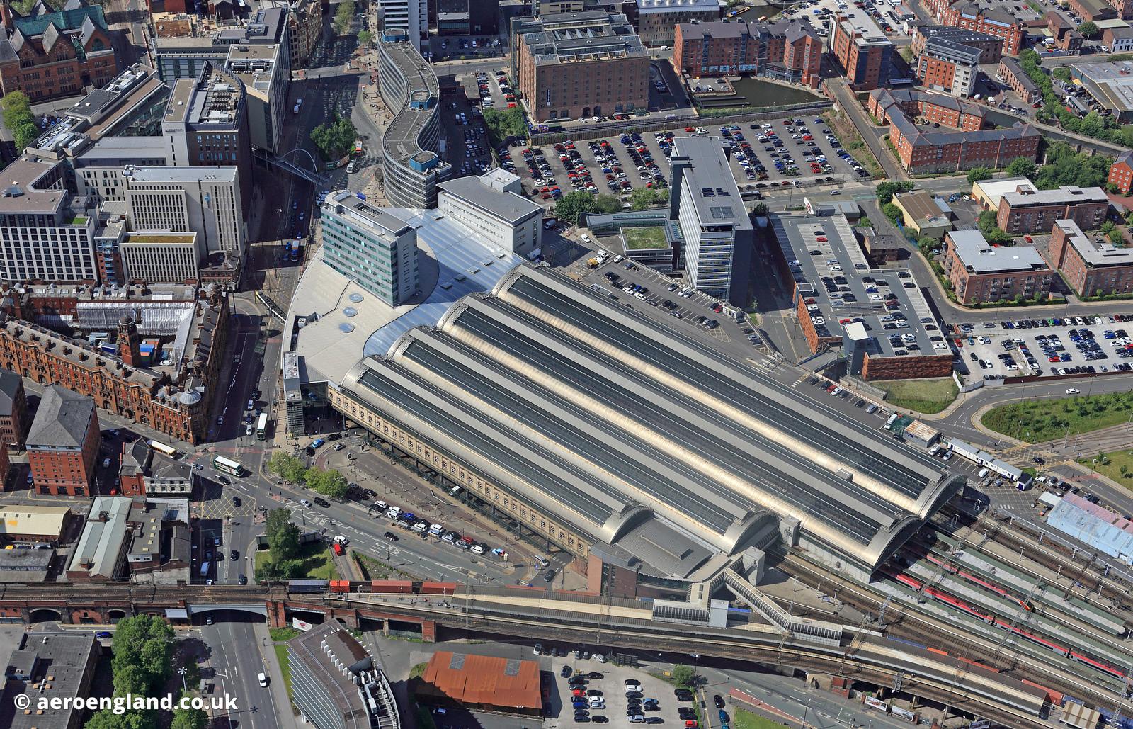 aeroengland aerial photograph of Manchester Piccadilly Station England UK