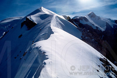 Knife-sharp ridge and Mont Blanc
