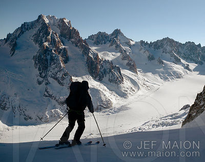 Skier above Argentiere glacier