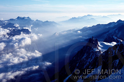 God beams over the Aiguille du Midi and the Chamonix Valley