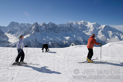 Skiing under the Mont Blanc Range