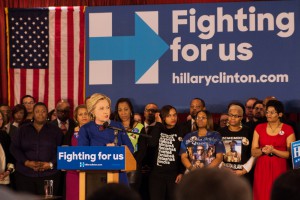 Hillary Clinton speaks at a rally in Bronzeville