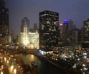 Downtown Chicago lit up at night