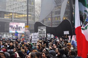 Hundreds gathered to protest Trump's presidency