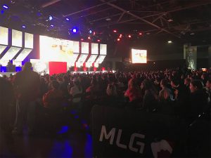 Spectators watch Pnda Gaming take on Optic Gaming on main stage at Call of Duty World League Atlanta Open