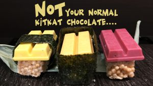 It's a sushi sets featuring a sushi omelet KitKat, a sea urchin sushi candy and a tuna sushi bar. (Shen Lu/MEDILL)