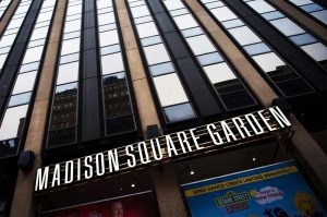 Signage is displayed on the exterior of Madison Square Garden Co. venue in New York City.