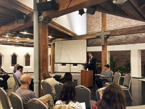 Jafar Farah and Nabila Espanioly speak at an event organized by the American Friends Service Committee in Chicago on Oct 5. It was held at the Grace Episcopal Church.