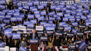 Bernie Sanders speaks at a rally in Chicago