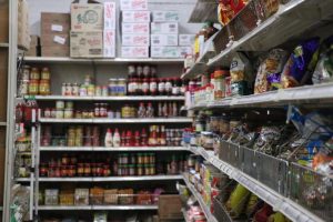 Grocery store aisle with Asian food products