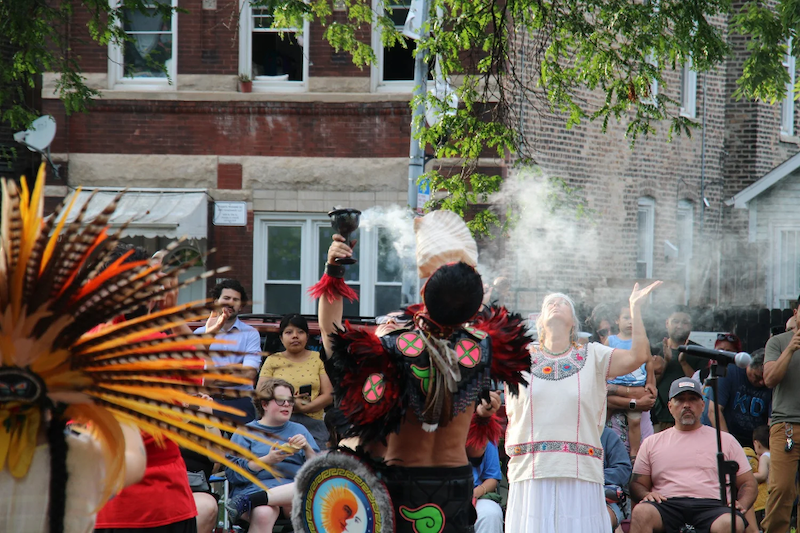 Indigenous artists performing ceremony in Chicago
