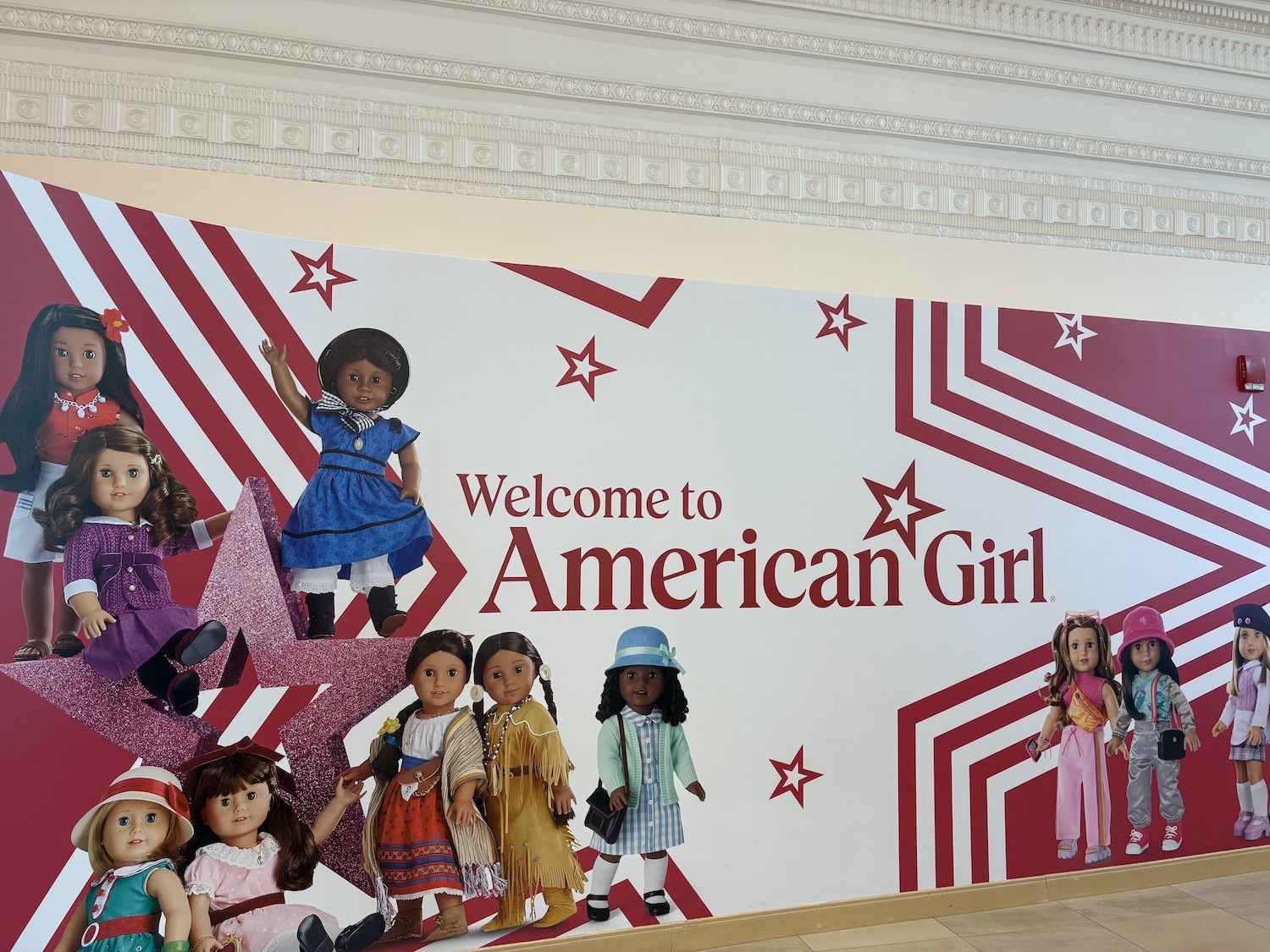 American Girl dolls at store entrance
