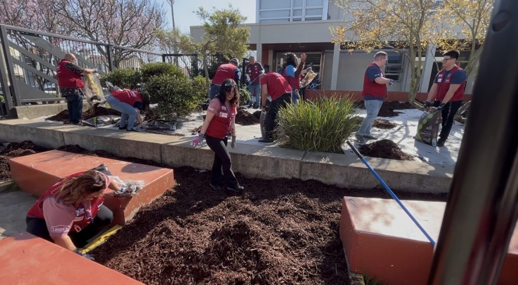 Volunteers gardening at San Francisco school