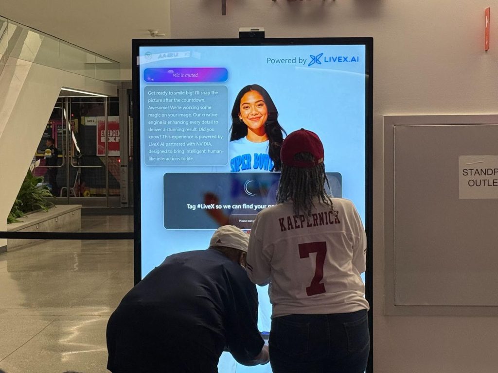 People using an AI photo booth