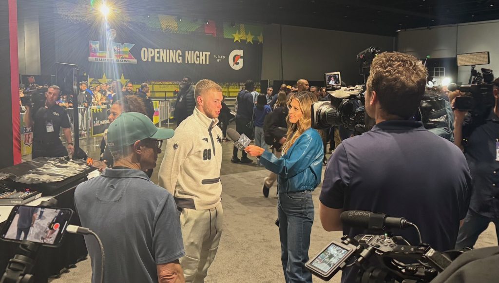 Football player interview at Super Bowl Opening Night