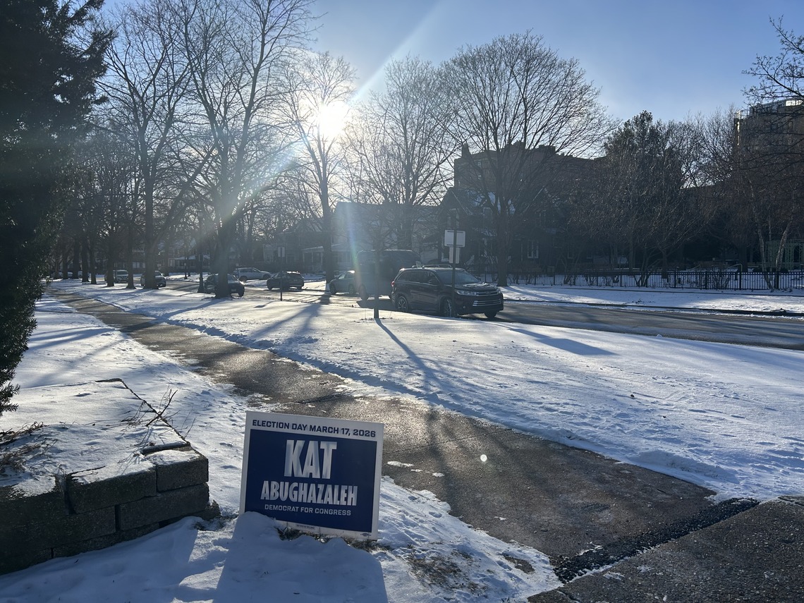 Kat Abughazaleh for Congress sign in Evanston