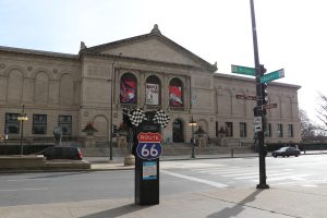 Route 66 sign in front of the Art Institute of Chicago
