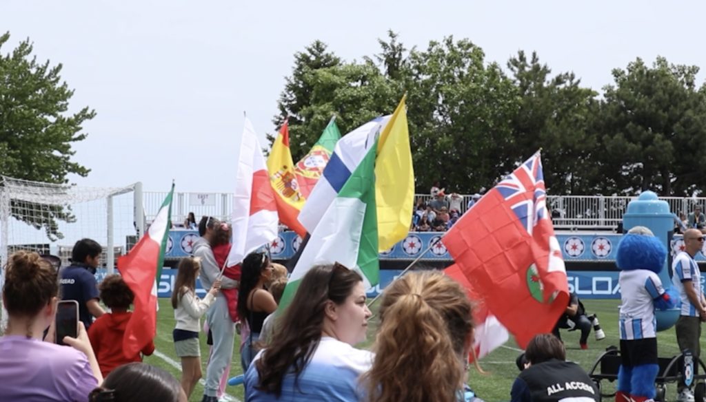 Crowd with international flags at outdoor event