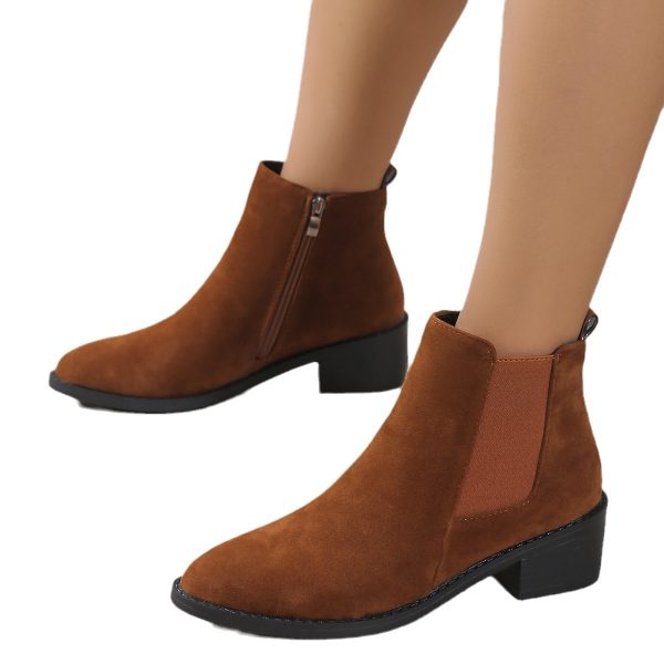 Women's Fashion Ankle Boots With Side Zipper Chunky Heel Boots Slip On Comfortable Solid Color Shoes - Image 7