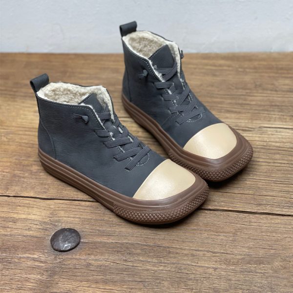 New Artistic Handmade Square Head Leather Women's Boots - Image 2
