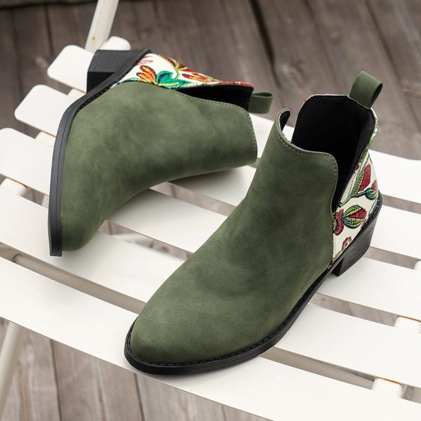 Flowers Printed Ankle Boots Fashion Side Zipper V-cut Square Heel Shoes For Autumn Winter Pionted Toe Boot Women - Image 9