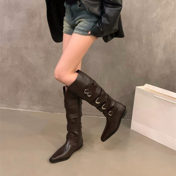 Chunky Heel Pointed Brown Maillard Boots Women's Shoes - Image 2