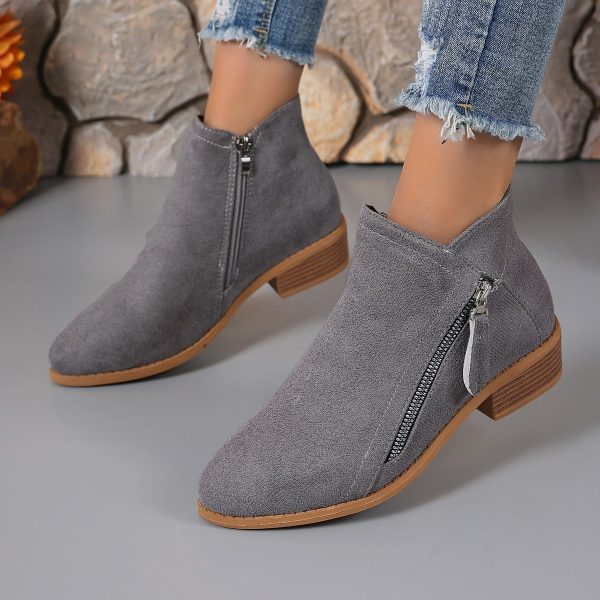 Women's Side Zipper Thick Heel Solid Color Martin Boots - Image 5