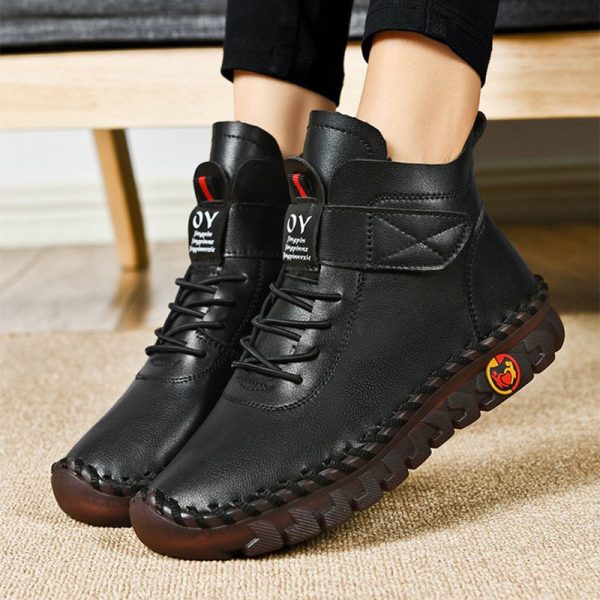 Women Snow Boots Winter Warm Lace Up Plush Ankle Boots With Sewing Thread Design New Waterproof Non-slip Platform Cozy Shoes - Image 3