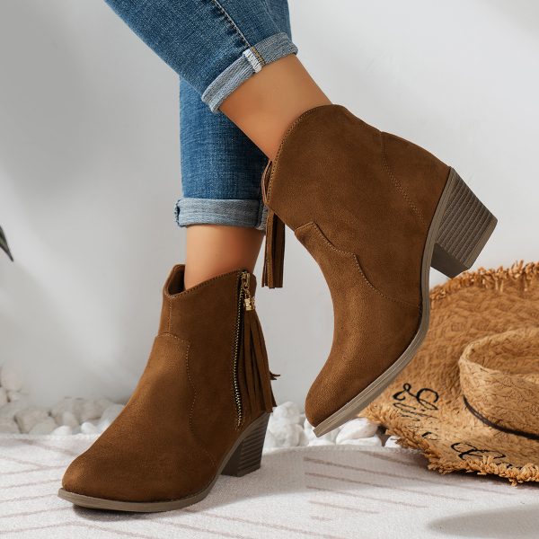 Women's Metal Zip Tassel Low-top Women's Boots - Image 2