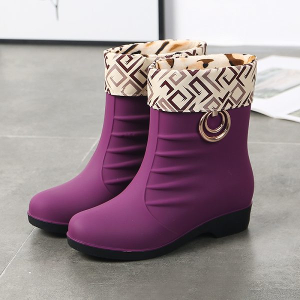 Women's Middle Tube Non-slip Warm With Velvet Rain Boots - Image 10