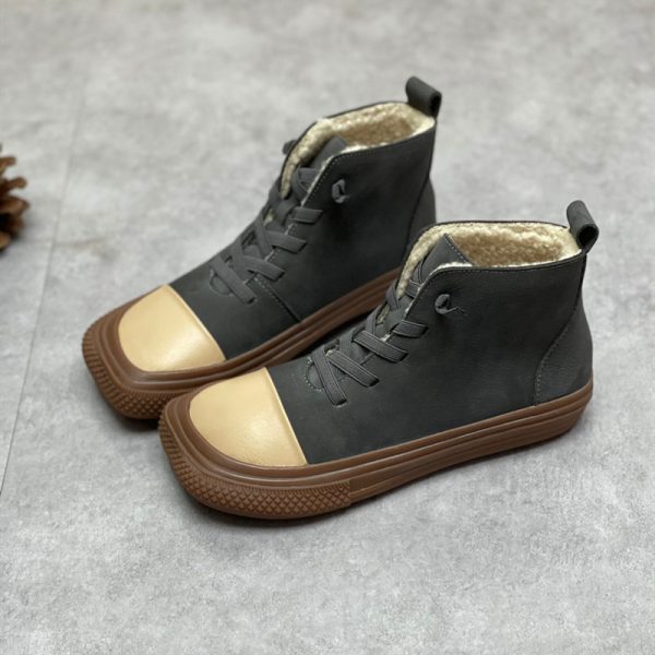 New Artistic Handmade Square Head Leather Women's Boots - Image 6