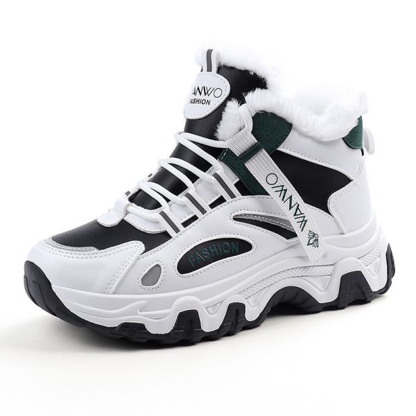 Fashion Black White Lace-up Sneakers Winter Warm All-match Plush Shoes Women Plus Velvet Fleece Flat High-top Sports Shoes - Image 9
