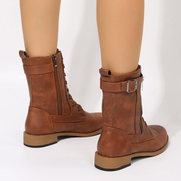 Lace-up Western Boots Cowboy Boots Women Side Zipper Shoes - Image 3