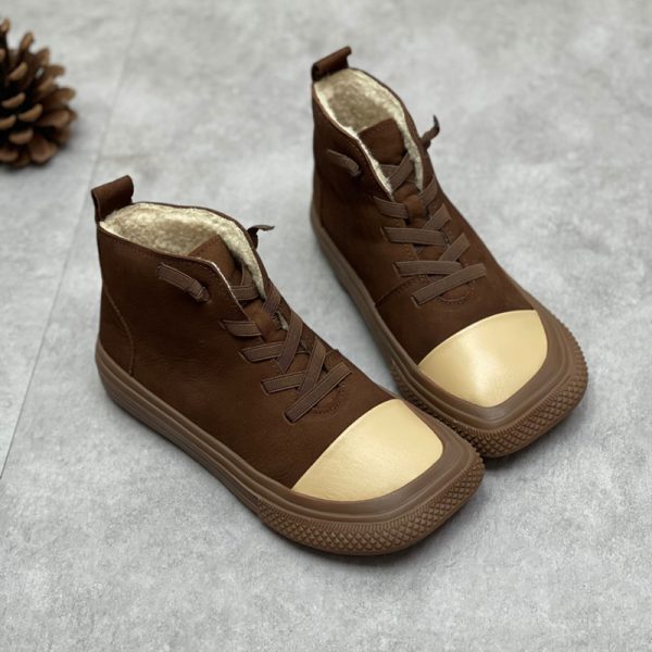 New Artistic Handmade Square Head Leather Women's Boots - Image 3