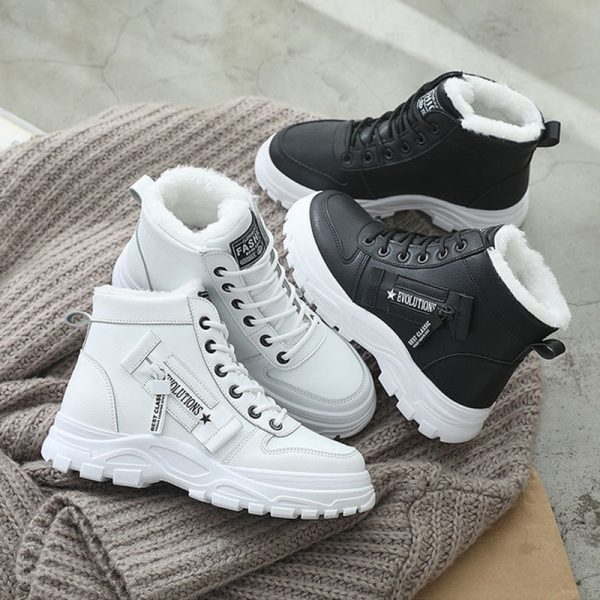 Fleece Lace-up Boots Winter Warm Short Plush High-top Shoes - Image 5