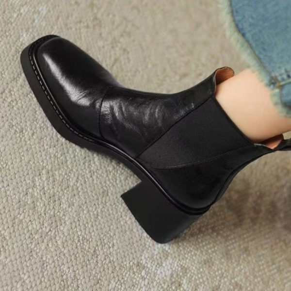 Women's Soft Leather Chunky Heel French Boots - Image 2