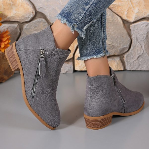 Women's Side Zipper Thick Heel Solid Color Martin Boots - Image 2