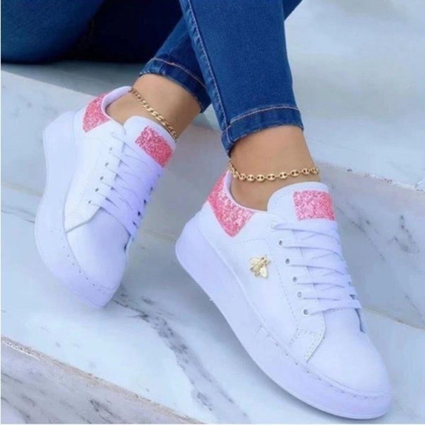 Platform Sneakers Lace-up White Low-top Casual Shoes - Image 10