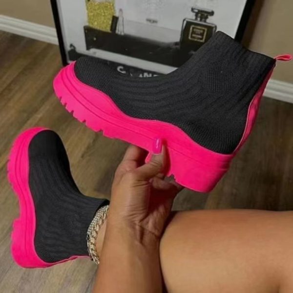 Fashion Sock Boots Platform Chunky Heels Shoes Women - Image 3