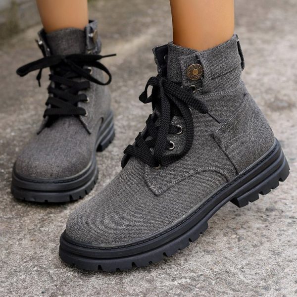 Lace-up Denim Ankle Boots Women Fashion Platform Cowboy Boots Casual Fashion Autumn Winter Round Toe Shoes - Image 2