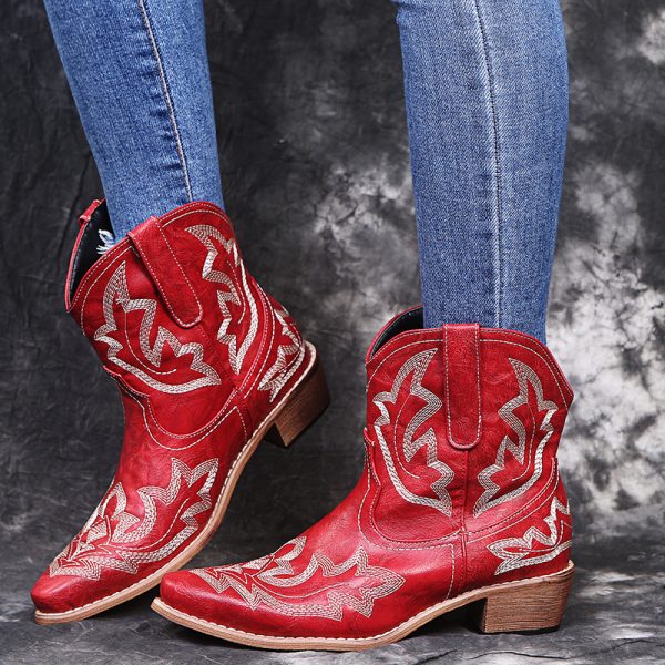 Cowboy Boots Women Embroidery Wedge Heel Shoes Western Cowgirl Boots - Image 4