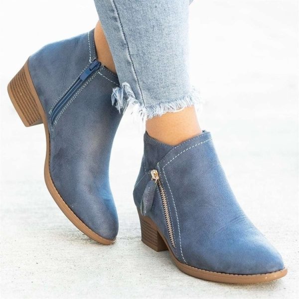 Ankle Boots For Women Low Heels Side Zipper Shoes - Image 4
