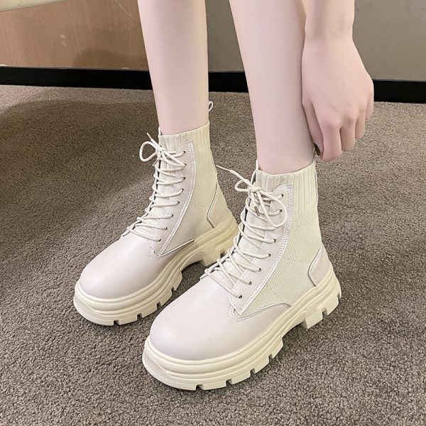 British Style Round Head Lace-up Knitted Mouth Casual Martin Boots Women - Image 7