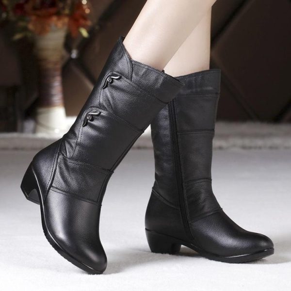 Women's Fashion Velvet Padded Warm Round Head Upper-wrapping Boots - Image 4