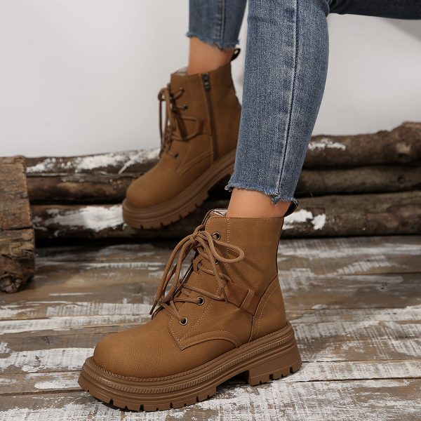 Square-heeled Lace-up Boots For Women Fall Winter All-match Slim Shoes Fashion Ankle Boot - Image 5