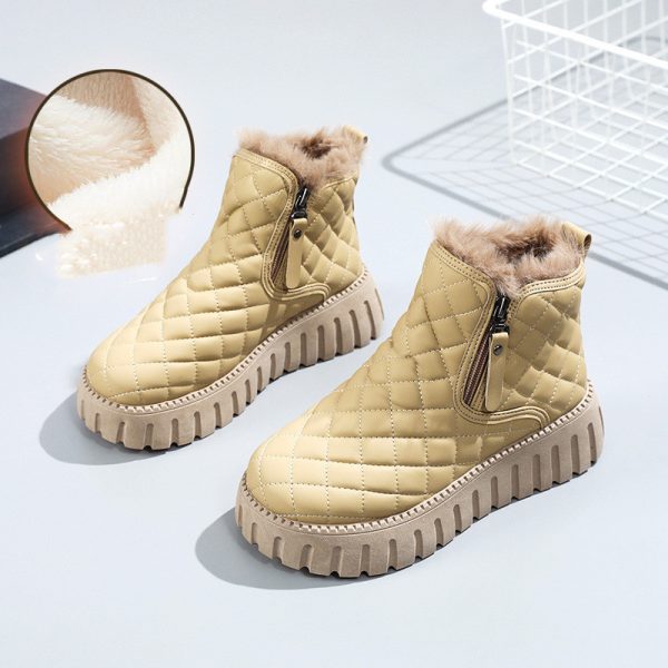 Women's Plaid Pattern Platform Ankle Boots Casual Side Zipper Plush Lined Snow Boots Winter Comfortable Short Boots - Image 9