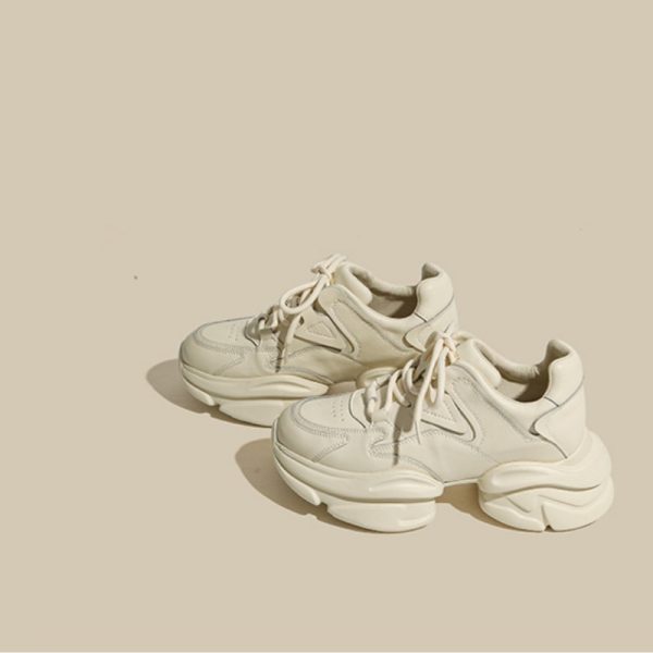 Cowhide Platform Thick Sole Height Increasing Sports Casual White Shoes Daddy Shoes Women - Image 6