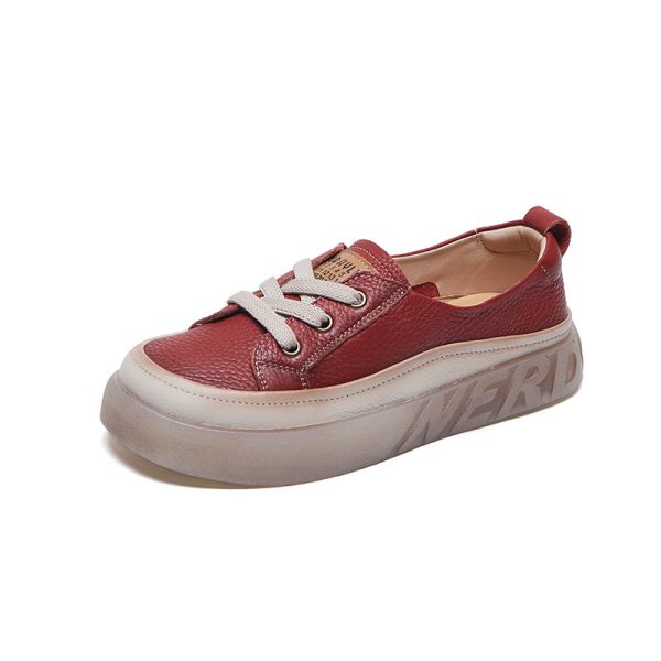 First Layer Cowhide Shallow Mouth Pumps Female Genuine Leather Casual Board Shoes Rubber Platform Shoes - Image 7