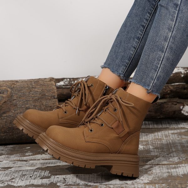 Square-heeled Lace-up Boots For Women Fall Winter All-match Slim Shoes Fashion Ankle Boot - Image 6
