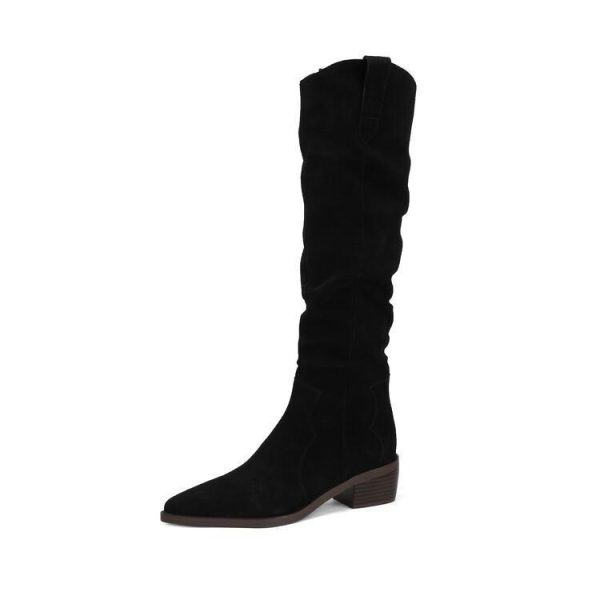 Over Best-selling V Cut Knee-high Boots Chunky Heel New Autumn And Winter - Image 2